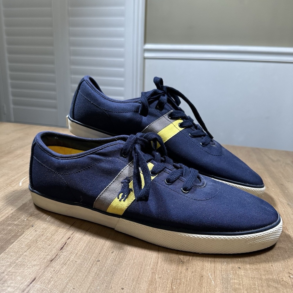 Ralph Lauren Polo Mens Halford Navy Yellow Lace Up Boat Shoes Size 13 D Preppy